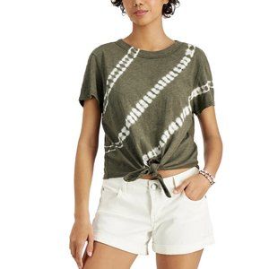 Crave Fame Juniors Tie-Dye Top Tie Hem Olive Green Size Medium